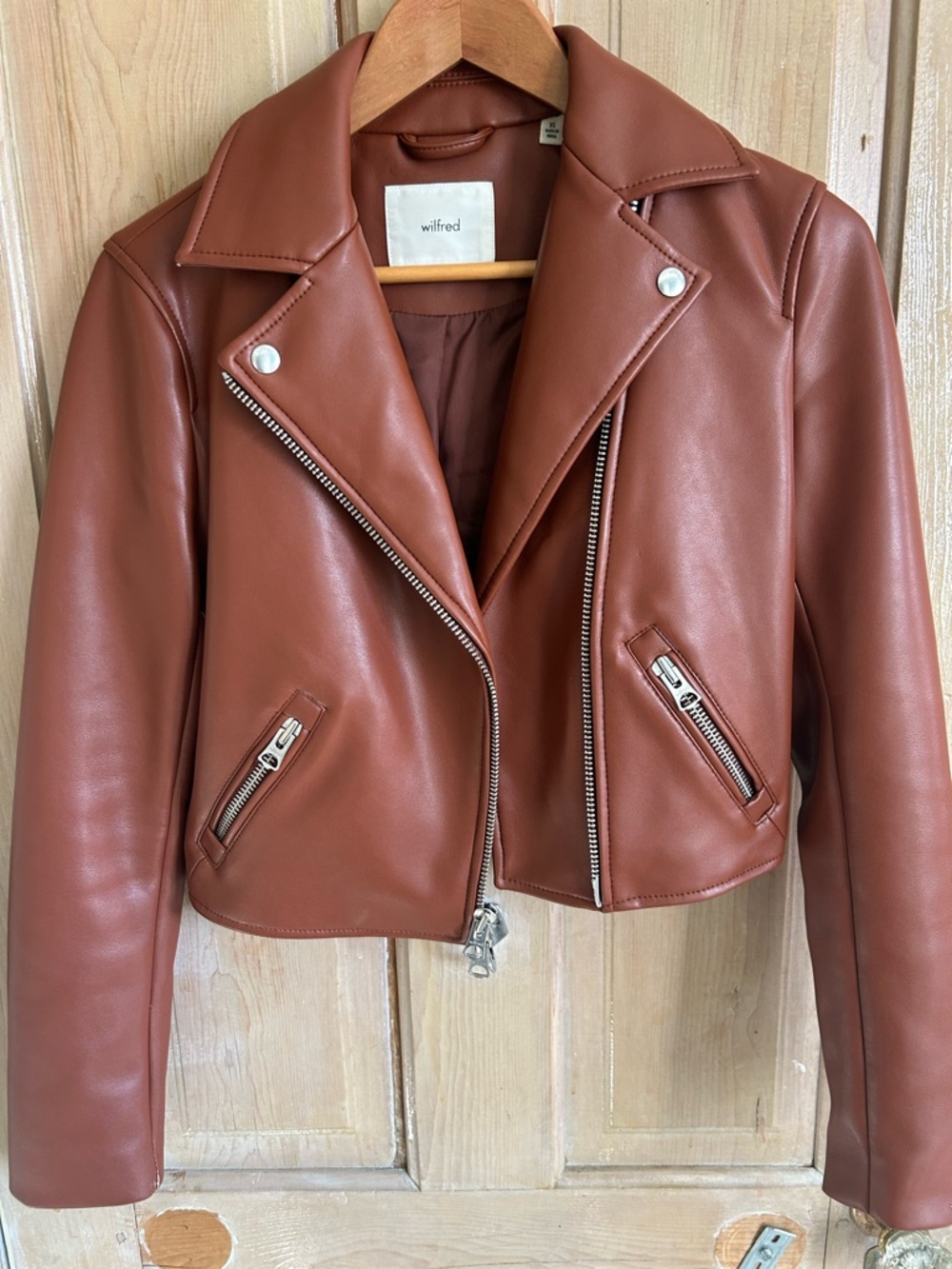 Wilfred Rust Faux Leather Moto Jacket